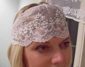 Biker inspired vintage white lace cap hippie boho gypsy wedding veil do rag juliet cap lace