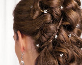 Hair Rhinestones floating set of 10 wedding bridal prom hair jewelry clear Swarovski crystals reuseable #hairjewelry #hairbling