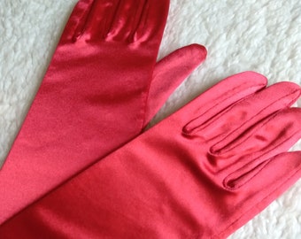 Red Satin Opera Gloves: Above Elbow Costume Gauntlets