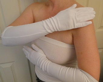 Bridal long opera length nylon gloves gauntlets white nylon above elbow #operaglove