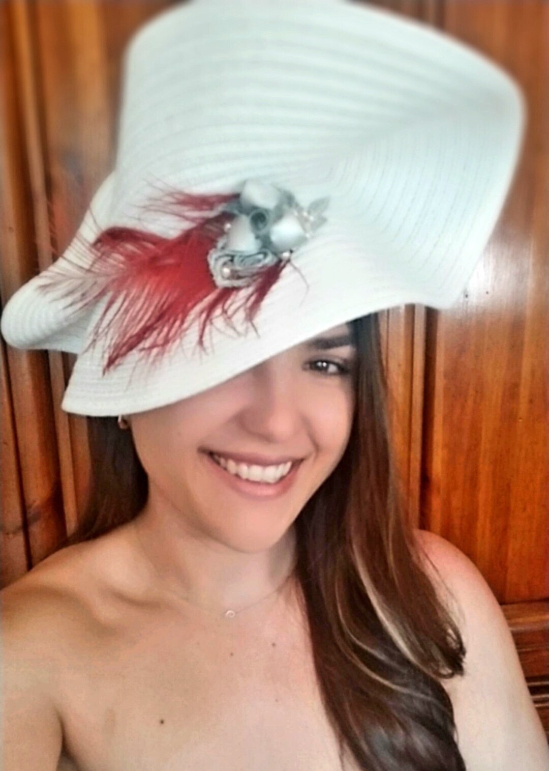 White & Burgundy Kentucky Derby Fascinator: Wine Feather 
