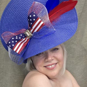 Red White Blue 3 PC Fascinator Patriotic USA America Hat Bling NWT Patriotic Fascinator Hat: Red White Blue Woven Headband With  main image 3