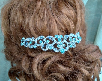Blue Green Rhinestone Bridal Tiara: Sterling Plated Mermaid Crown