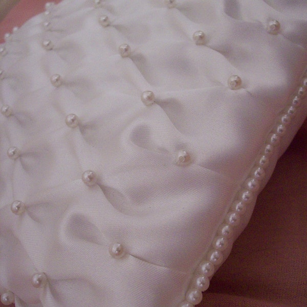 Ring bearer's pillow white satin smocked with pearls bling and Glam  couture #ringpillow