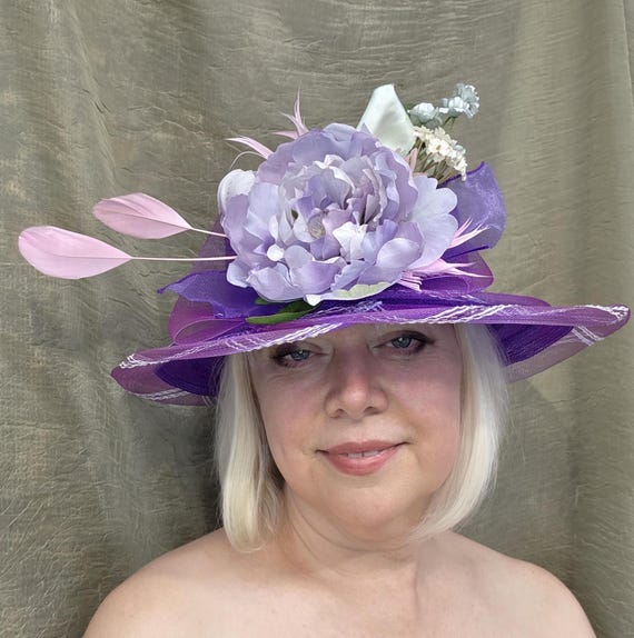 Purple Kentucky Derby Hat, Pink Feather Fascinator, Mother  display picture 1