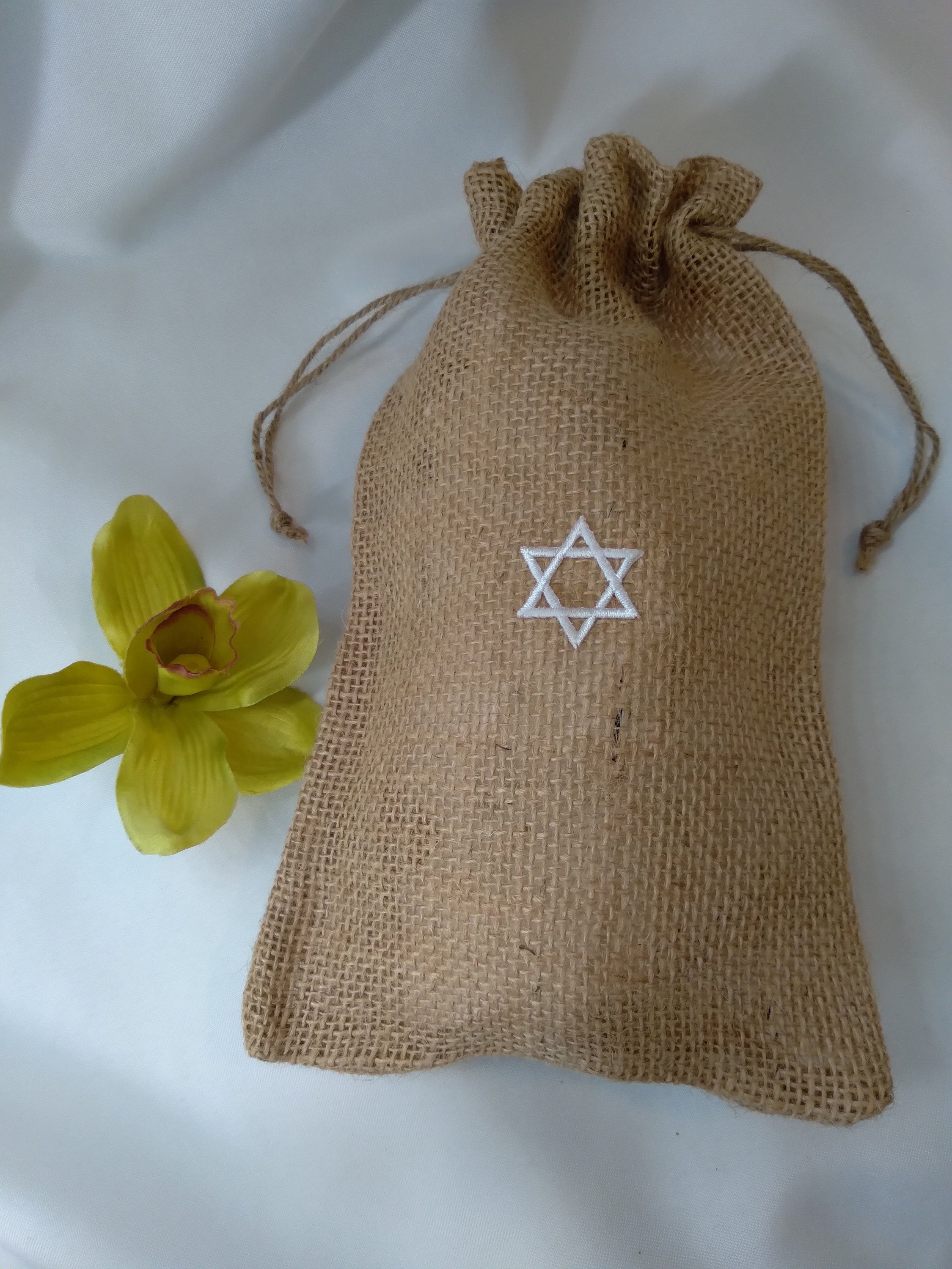 Mazel Tov Grooms Wedding ceremony break glass smash glass Chuppah glass tradition burlap bag with Jewish star #mazeltovbag