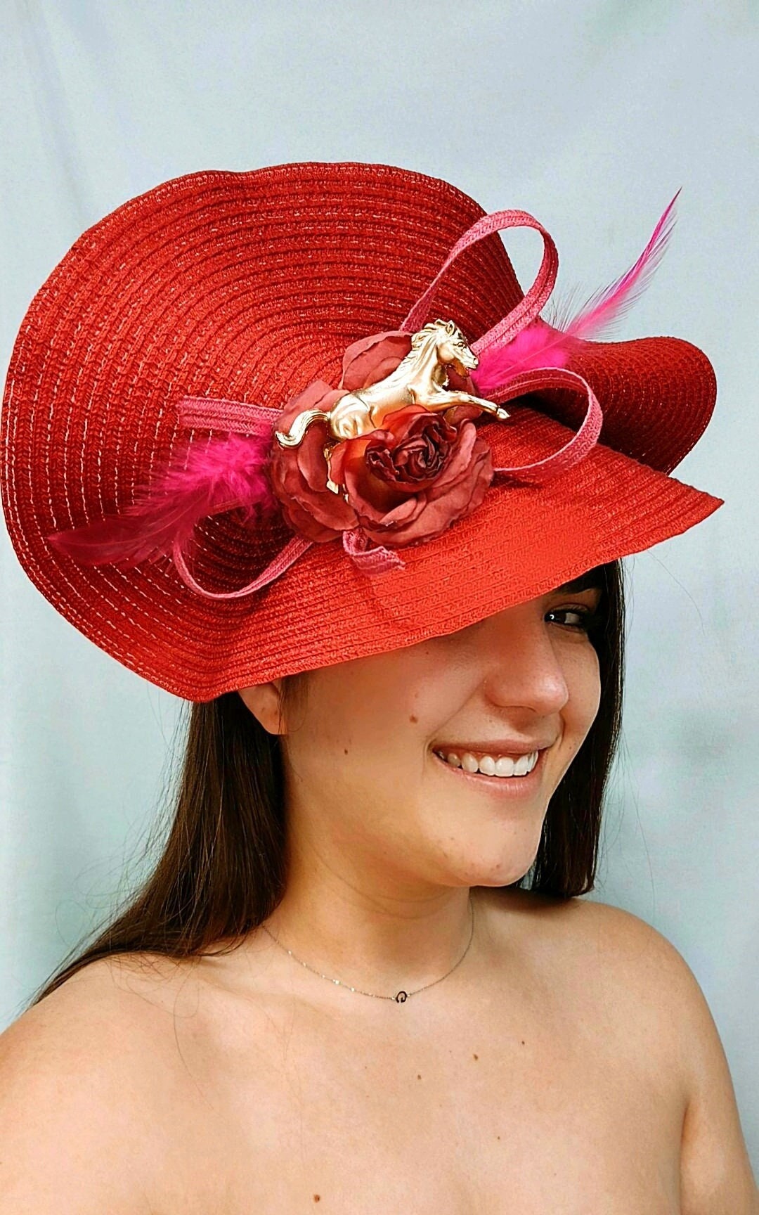 Hat Kentucky Derby Red Fascinator Gold Horse High Tea Hat Etsy