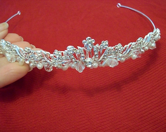 Gorgeous small silver bridal  CZ rhinestone flowers headband tiara