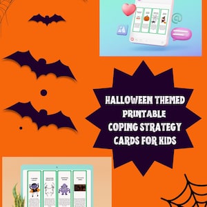 Druckbare Halloween Bewältigungskarten zur Emotionsregulierung - Kindertherapeut | Ressourcen für psychische Gesundheit| Halloweens| Sozial emotionales Lernen |