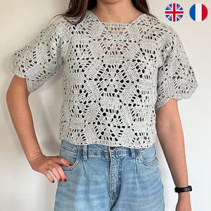 Granny Tee Crochet Pattern – Easy Crochet Top PDF Tutorial / Patron Crochet T-shirt Granny Facile (PDF)