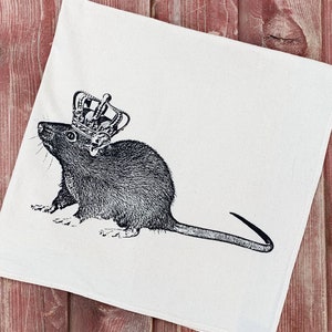 Rat Tea Towel, Rat with Crown Towel, Baltimore Towel, Royal Rat - Hand Printed Flour Sack Tea Towel