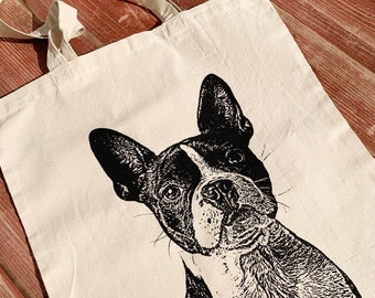 Bolsa de mano Boston Terrier, bolsa de punto serigrafiada