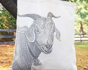 Cottagecore Goat Tote Bag - 100% Cotton Tote Bag - Screen Printed with Gray Ink - Goat Knitting Bag