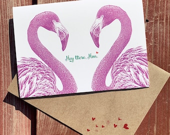 Flamingo Card, Single Card, Baltimore, Love You Hon