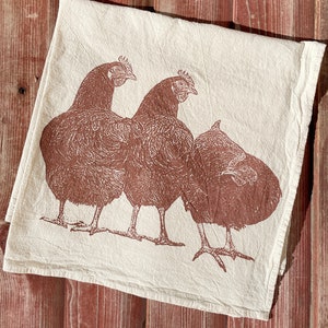 Chicken Tea Towel, Hen Towel, Chicken Towel - Hand Printed Flour Sack Tea Towel
