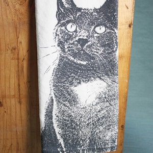 Serene Kitty in Gray, Cat Tea Towel Hand Printed Flour Sack Tea Towel image 1