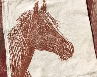 Horse Flour Sack Tea Towel – Brown Ink Screen Print