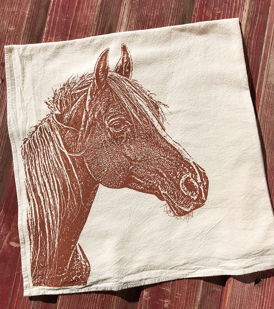 Horse Tea Towel Horse Kitchen Towel Hand Printed Flour Sack Tea