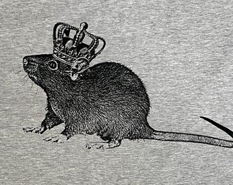 Rat King TShirt, Adult Unisex, Screen Printed, Black Ink on Gray