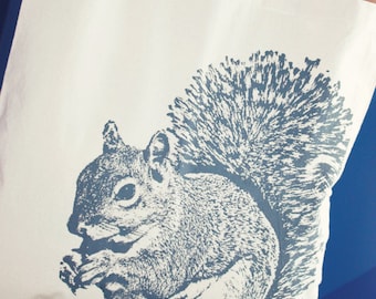 Squirrel Tote Bag in Gray, Cotton Tote Bag, Squirrel Tote, Tote