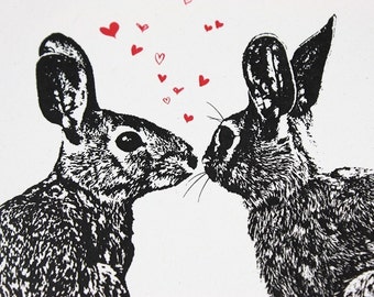 Pair of Hares, Rabbit Valentine, Bunny Greeting Card, Love, Recycled Paper