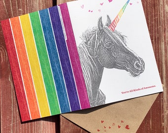 Unicorn Birthday Card, You are All Kinds of Awesome, Single Card