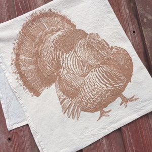Metallic Copper Turkey Tea Towel, Thanksgiving Tea Towel, Kitchen Towel - Hand Printed Flour Sack Tea Towel (Unbleached Cotton)
