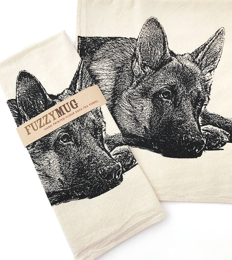 German Shepherd Towel Dog Tea Towel Hand Printed Flour Sack Etsy