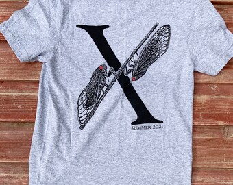 Cicada Shirt, Adult Unisex, Brood X Tshirt, Screenprinted, cicadas vintage 2021