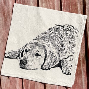 Golden Retriever Tea Towel Hand Printed Flour Sack Tea Towel image 6