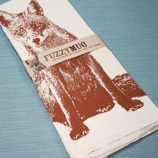 Paño de cocina Cottagecore Fox, saco de harina de algodón serigrafiado, tinta color óxido