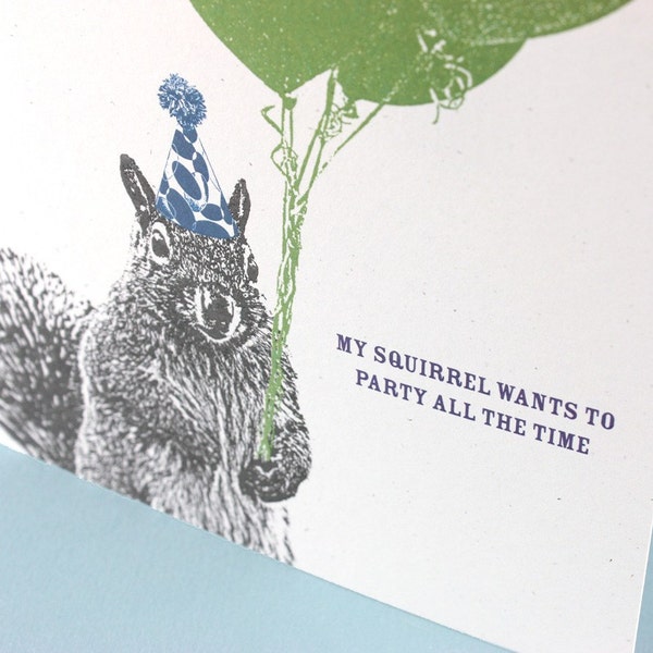 Squirrel Birthday Card - Party All the Time - Animal Birthday