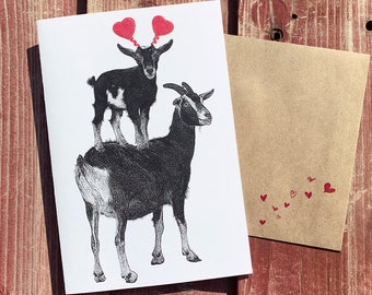 Stacked Goats Valentine Card - Goat Card - Goat Valentine
