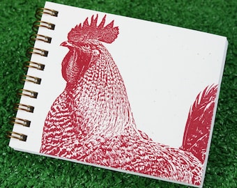 Red Rooster Mini Journal, Stationary Gift, Diary, Rooster Lover Gift