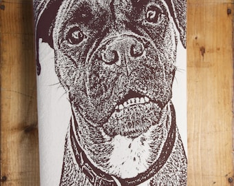 Boxer Tea Towel, Screen Printed Cotton Flour Sack, Dark Brown Ink