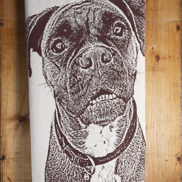 Boxer Tea Towel in Dark Brown - Hand Printed Flour Sack Tea Towel