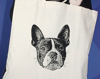 Boston Terrier Tragetasche, Baumwollstricktasche, Siebdruck