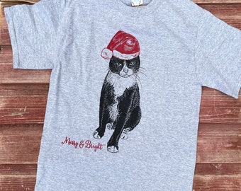 Angry Cat Santa Shirt, Ugly Christmas Sweater, Funny Christmas Tshirt, Adult Unisex, Cat Santa Shirt