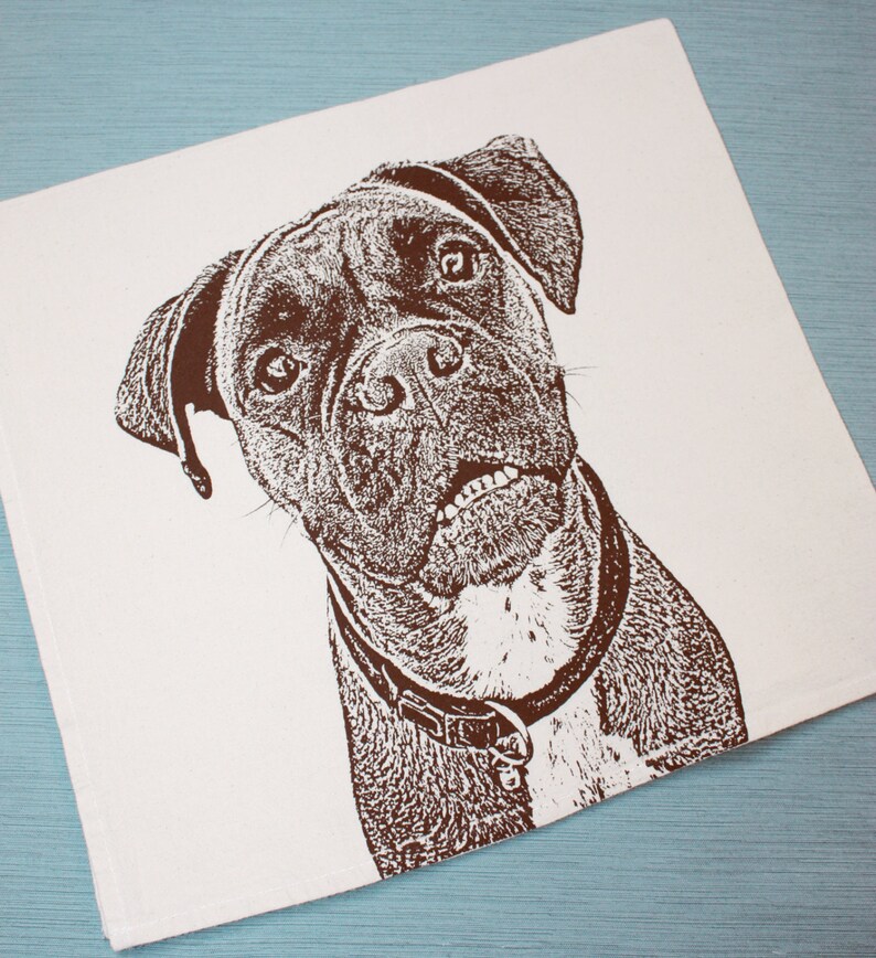 May include: A brown and white illustration of a boxer dog with a collar. The dog is looking up and to the right. The background is white.