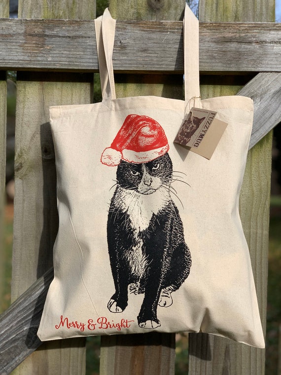 Fussy Figaro Christmas Cat Christmas Kitty Santa Cat Tote Bag