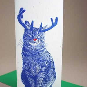 Rudolph Cat Merry and Bright Holiday Cards 4 Pack, Christmas Card Set, Handmade Christmas Cards image 1