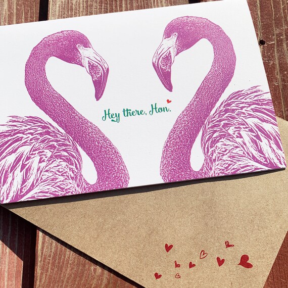 Valentine's Day Blank Card Husband Wife Partner "Flamingo Love" & FREE 1st Post! 