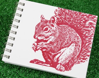 Squirrel Mini Journal, Small Notebook in Red
