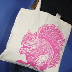 Squirrel Tote Bag in Pink, Squirrel Art, Squirrel Gift, Woodland Animal image 1