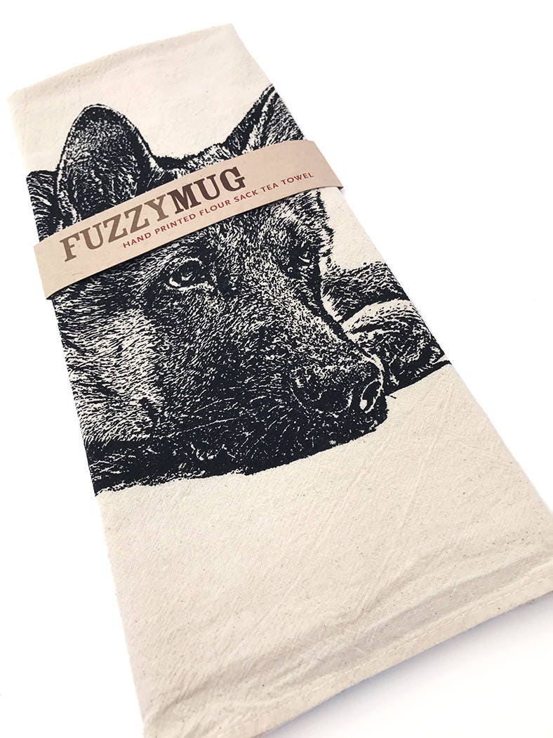 Corgi Tea Towel in Rust - Hand Printed Flour Sack Tea Towel