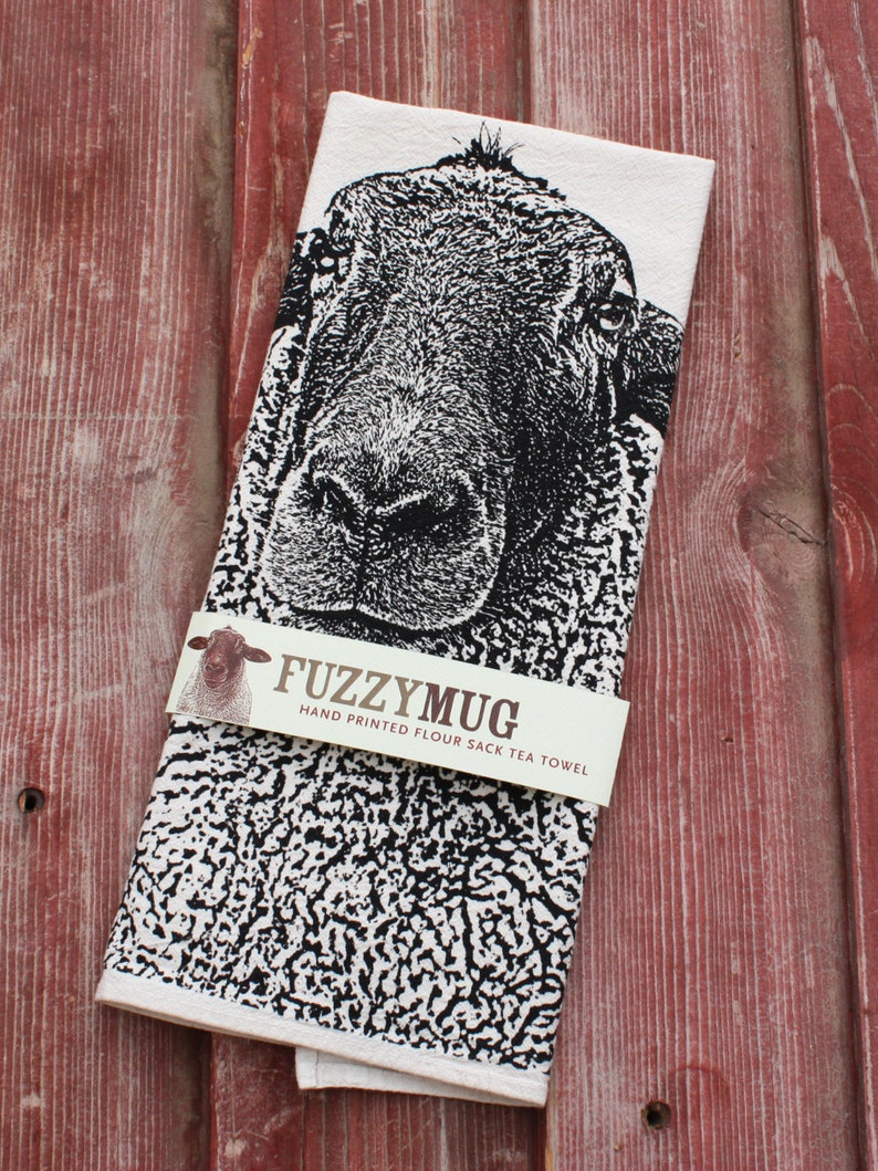 Sheep Tea Towel Hand Printed Flour Sack Tea Towel, Dish Towel, Sheep Towel image 3