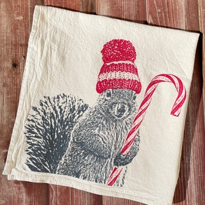 Holiday Squirrel Tea Towel, Squirrel Towel, Christmas Tea Towel, Holiday Towel