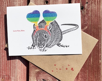Rat Birthday Card, Rainbow Card, Small Animal Card, Ranbow Rat