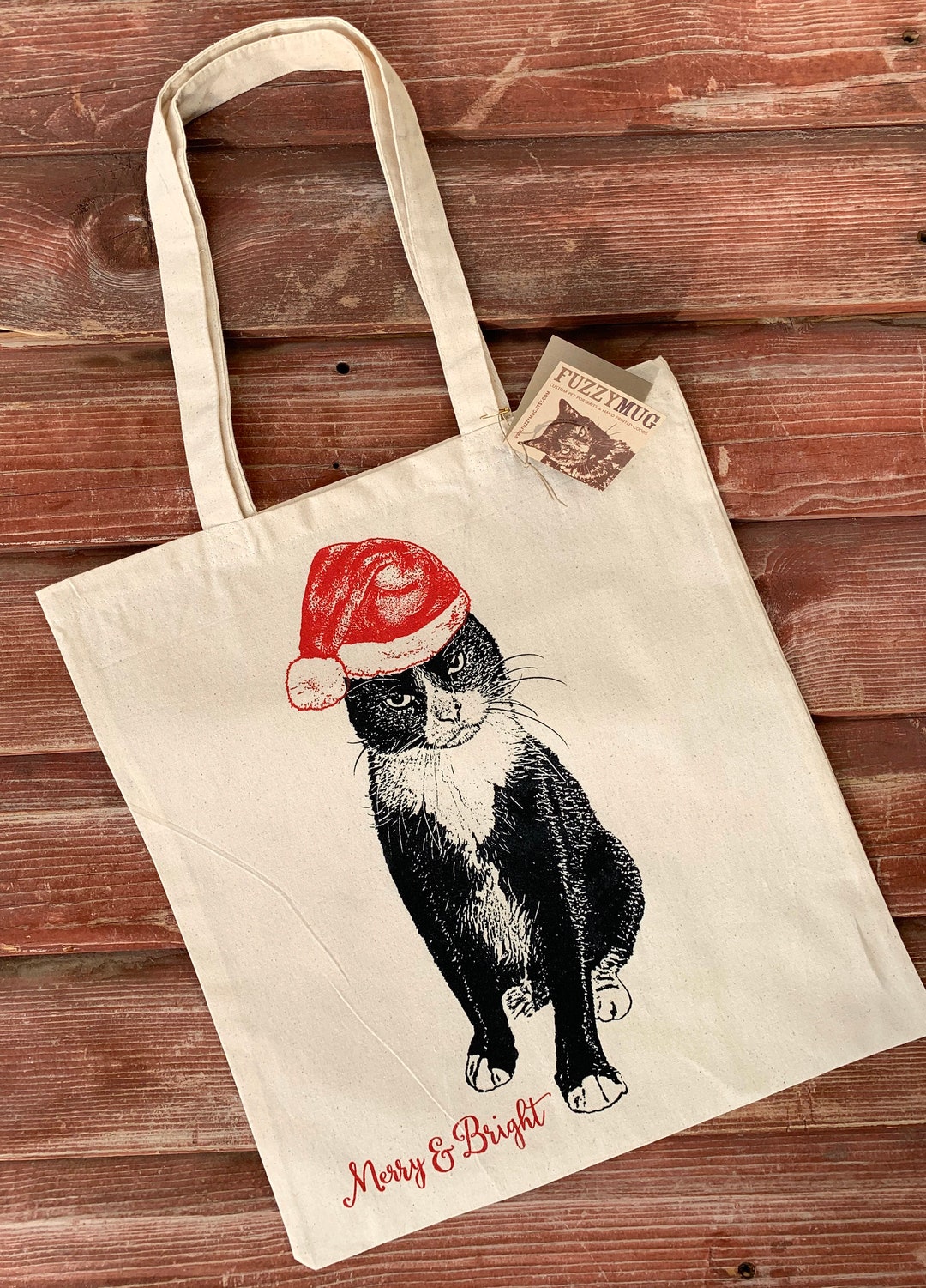 Christmas Cat Tote, Cotton, Knitting Bag UK