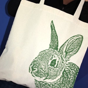 Rabbit Tote Bag, Rabbit Bag, Rabbit Lover Gift, Market Bag, Cotton Tote image 1